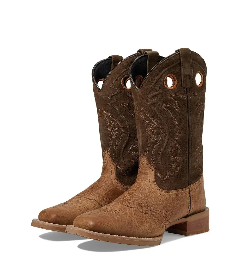 LAREDO MENS JENNINGS EMBROIDERED SQUARE TOE PULL  BOOTS - BROWN - SIZE 10 D